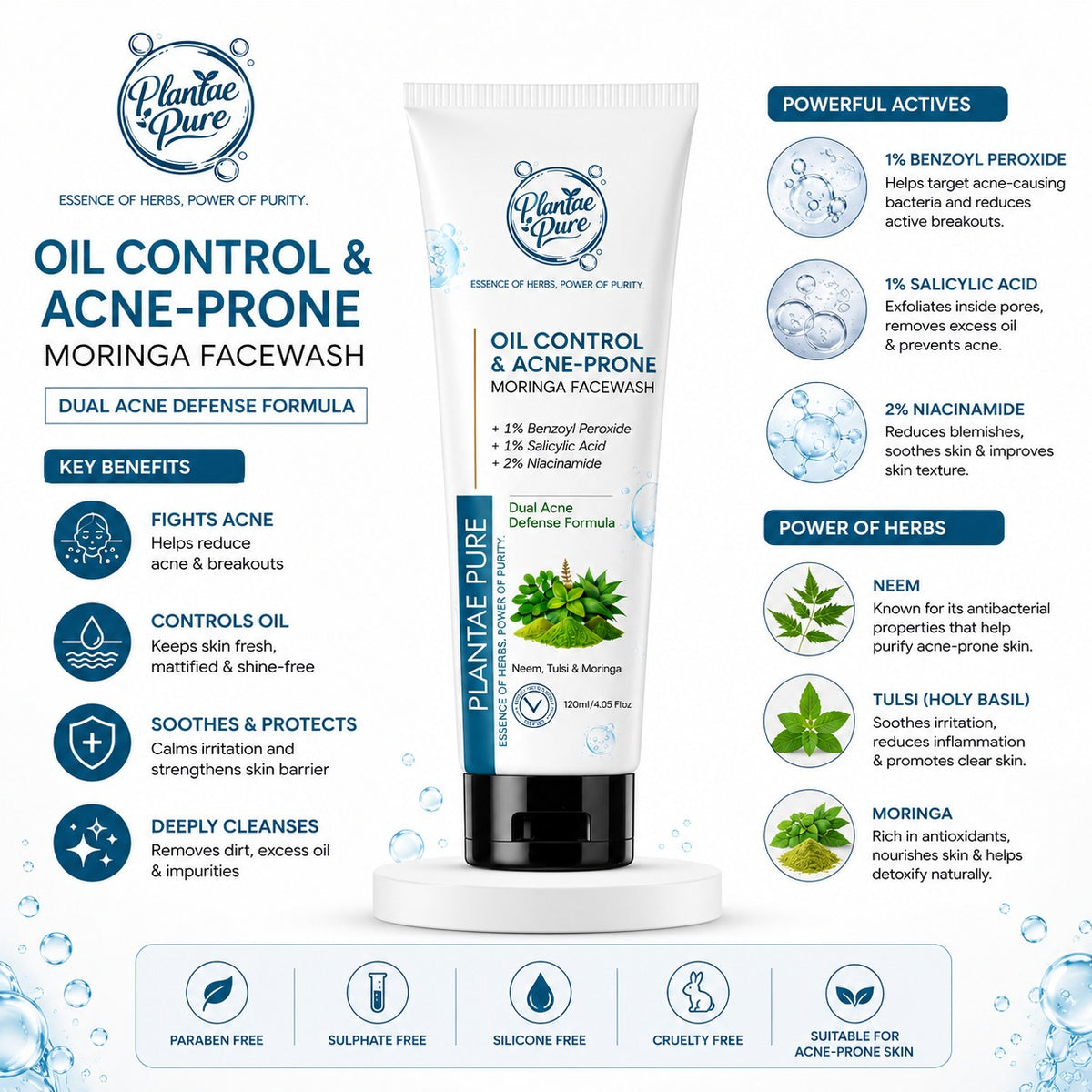 Plantae Pure Moringa Face Wash - Ayurvedic Face Wash for Glow